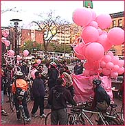 [riders converge on the Berkeley Bart station]