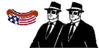 [men in black relax with a
nice hot dog]
